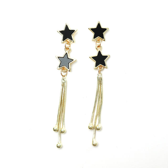Oil dripping five-pointed star chain tassel earrings