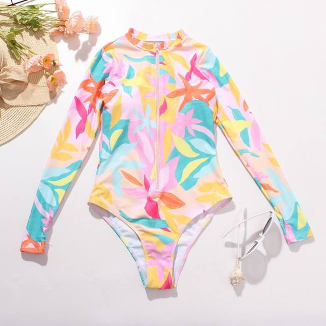 Color print long sleeve swimsuit