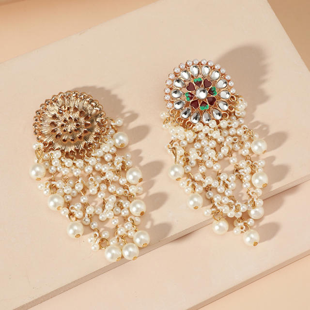 Diamond Pearl tassel earrings