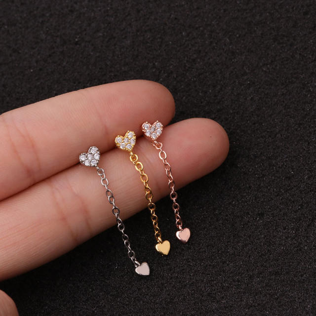 Stainless steel copper zircon chain tassel studs cartilage earrings