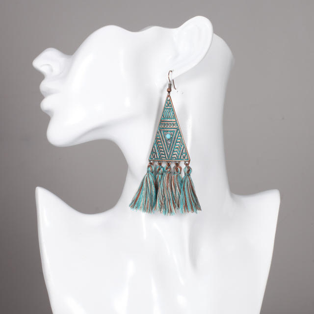 Retro triangle thread tassel earrings