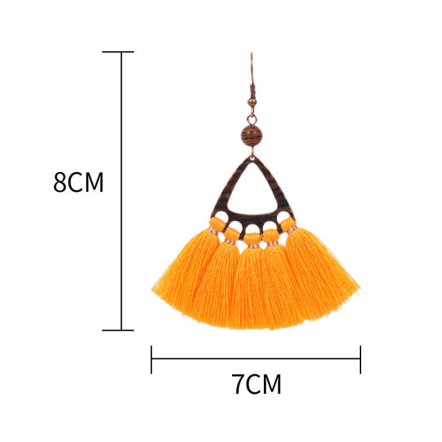 Retro triangle thread hoop tassel earrings