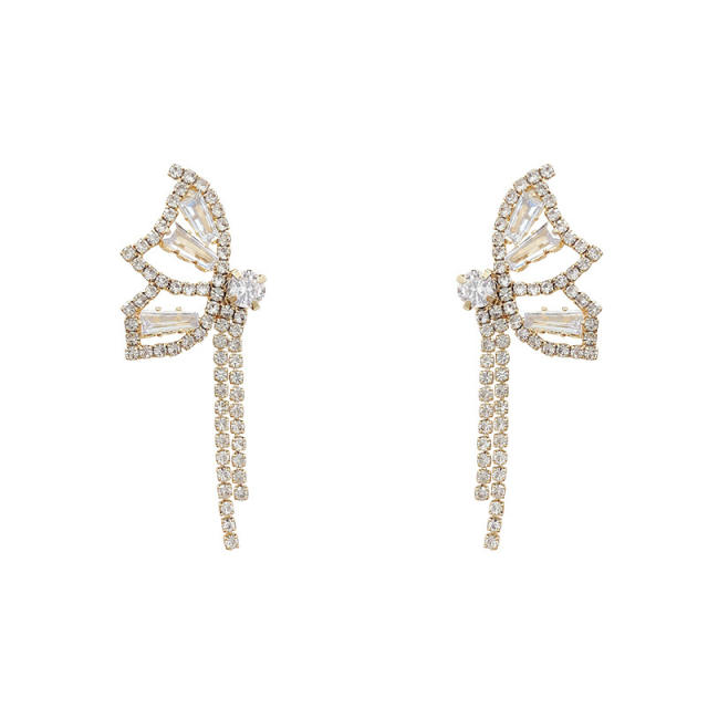925 silver needle butterfly zircon tassel earrings