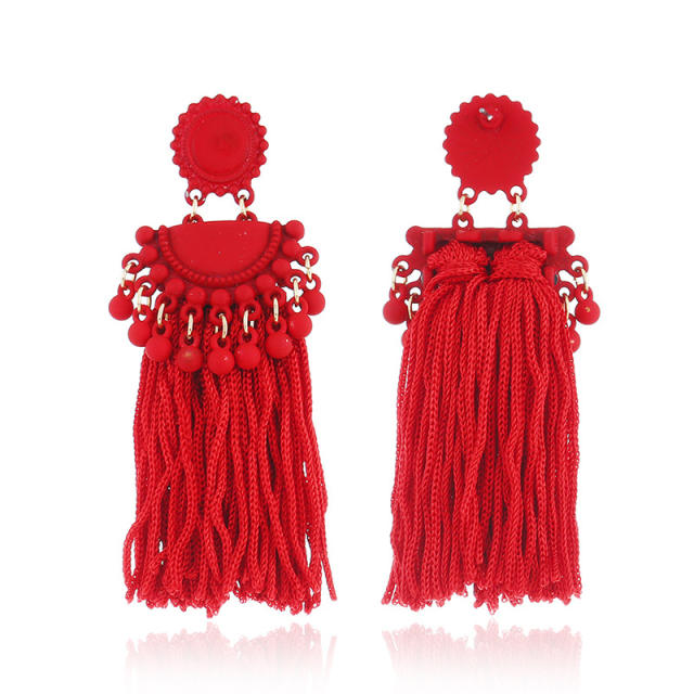 Fan-shaped thread tassel earrings