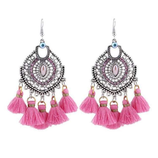 Fashion hollowed-out thread hoop tassel earrings