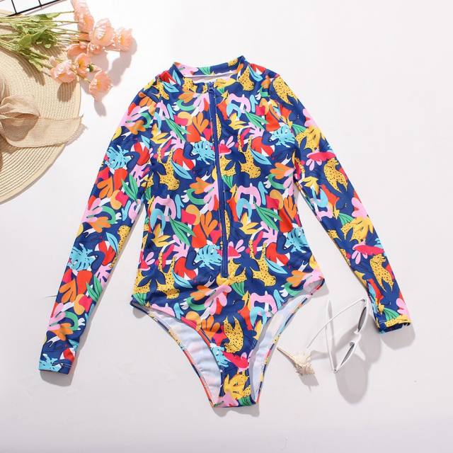 Color print long sleeve swimsuit