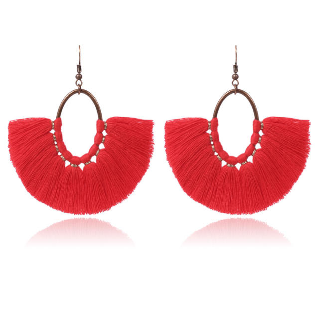 Fashion hoop thread tassel earrings