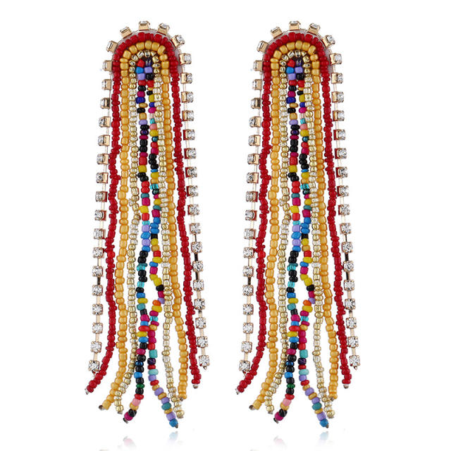 Diamond seed bead tassel earrings
