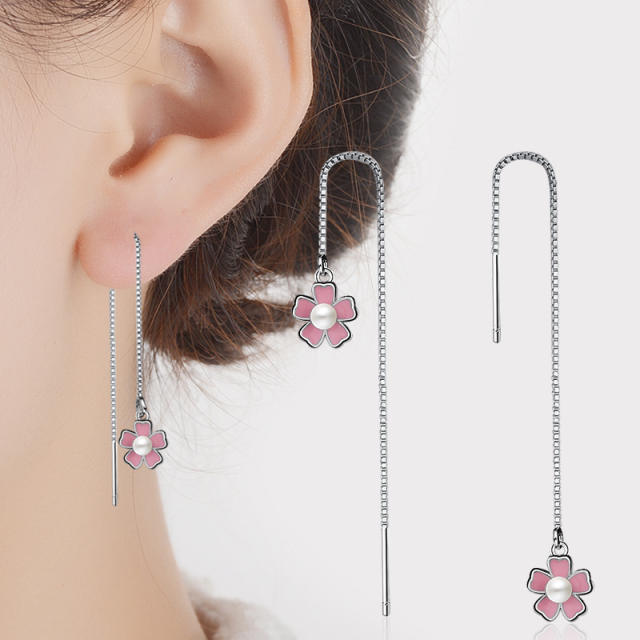 Flower Pearl threader earrings