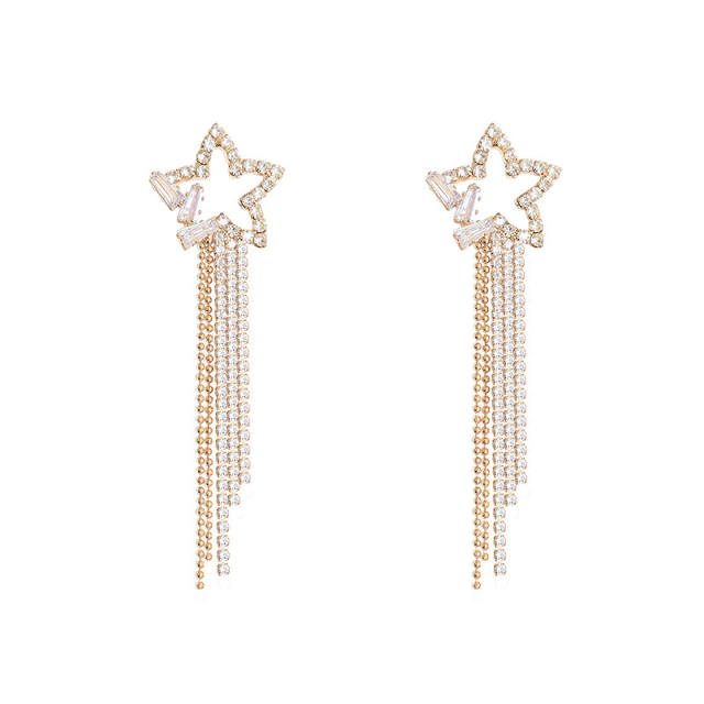 925 silver needle five-pointed star zircon tassel earrings