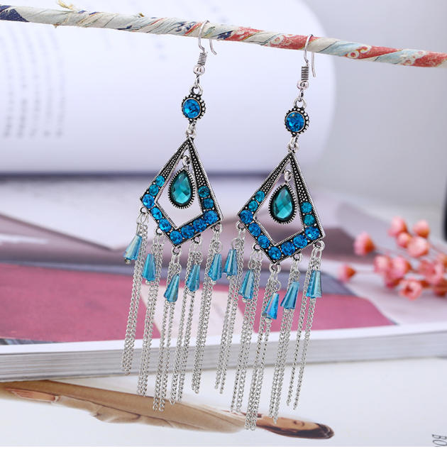 Diamond chain tassel earrings