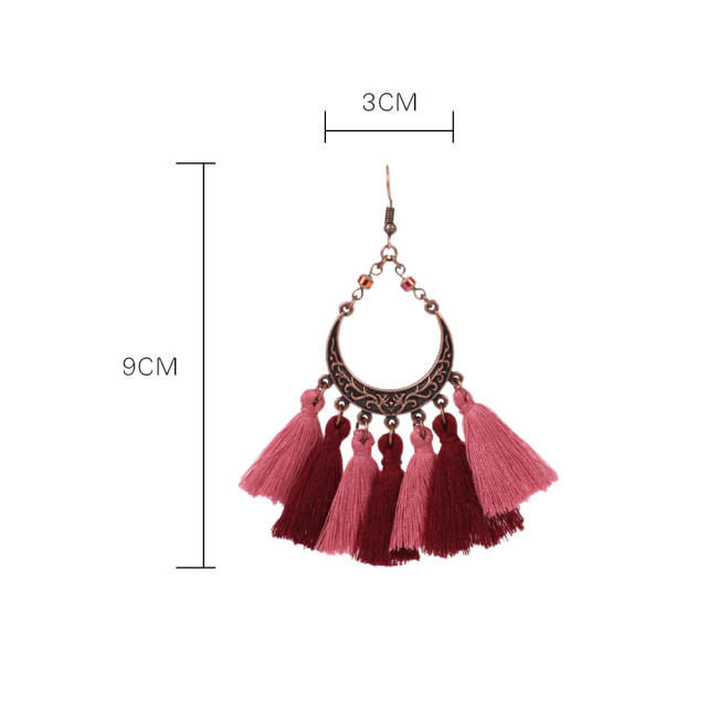 Bohemian style retro thread hoop tassel earrings