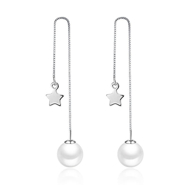 Pentagram Pearl threader earrings