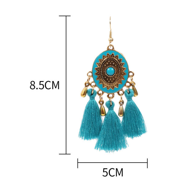 Retro thread hoop tassel earrings