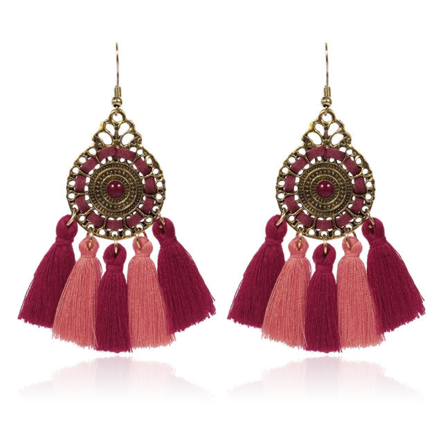 Bohemian style retro thread tassel earrings