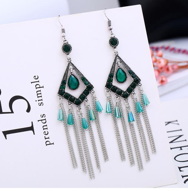 Diamond chain tassel earrings
