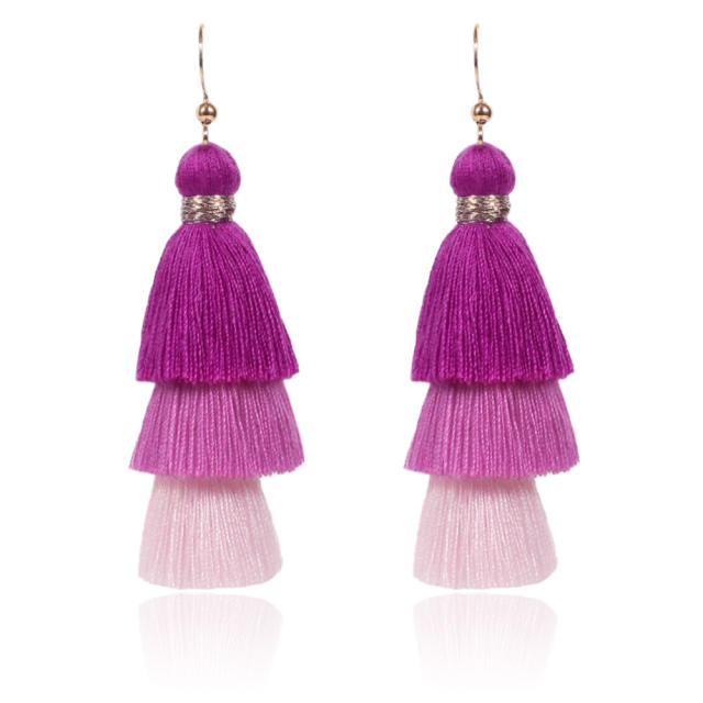 Three layers colorful thread tassel earrings