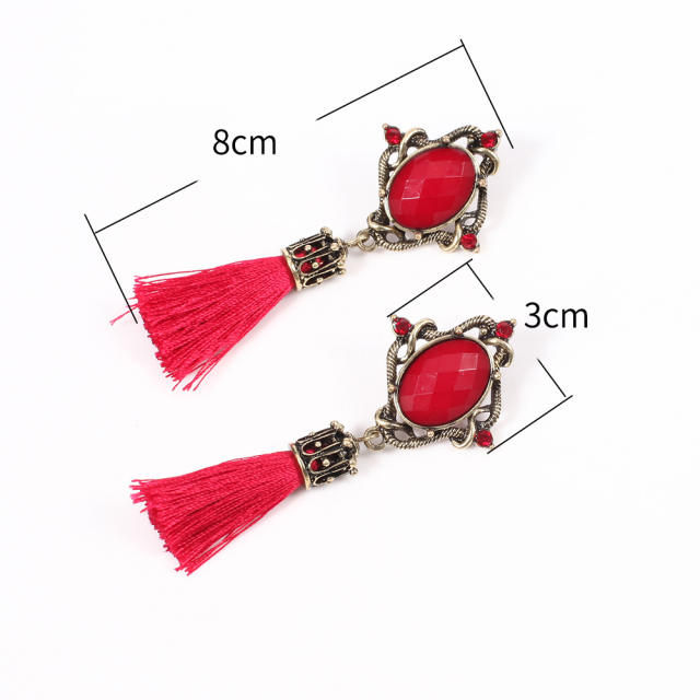 Retro crysral thread tassel earrings