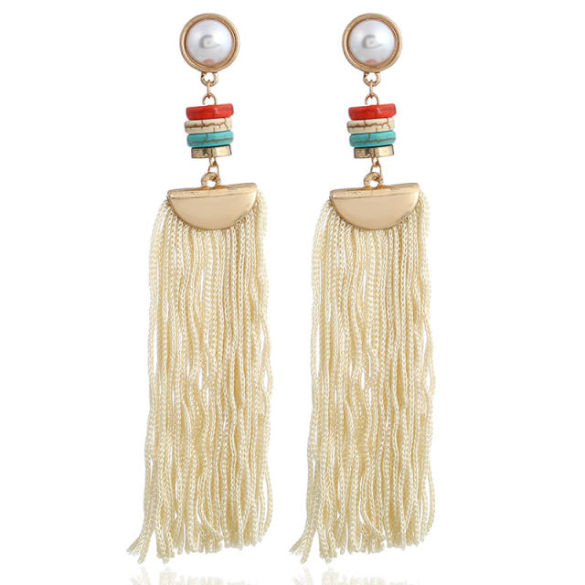 Pearl thread tassel earrings