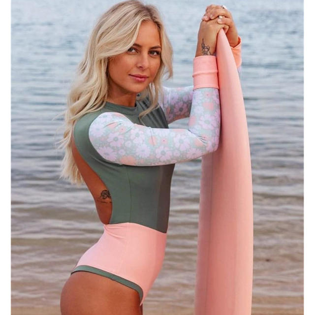 Sexy backless one piece long sleeve swimsuit