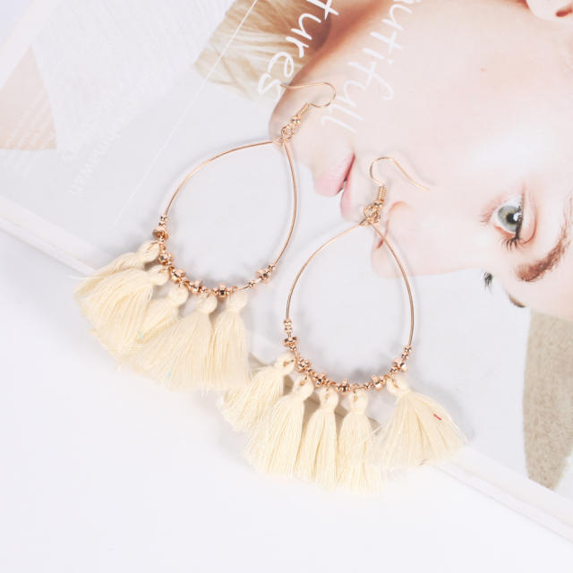 Bohemian style retro thread hoop tassel earrings