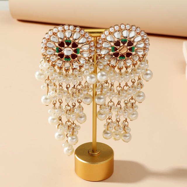 Diamond Pearl tassel earrings