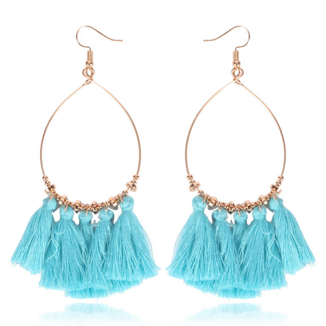 Bohemian style retro thread hoop tassel earrings