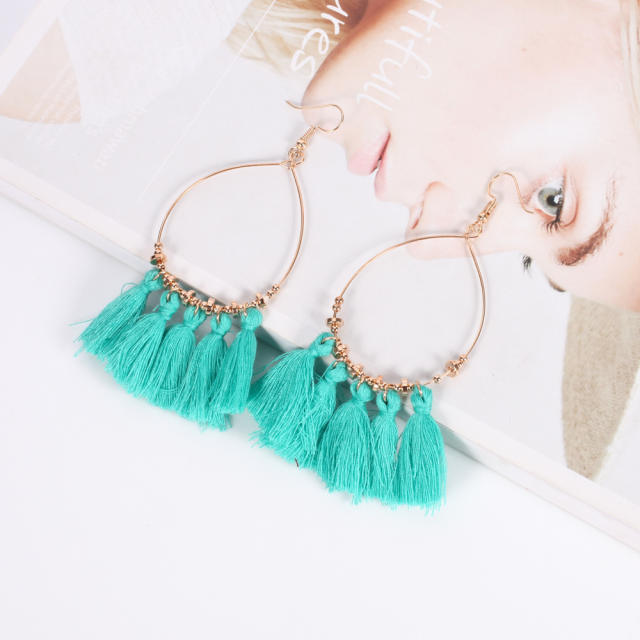 Bohemian style retro thread hoop tassel earrings