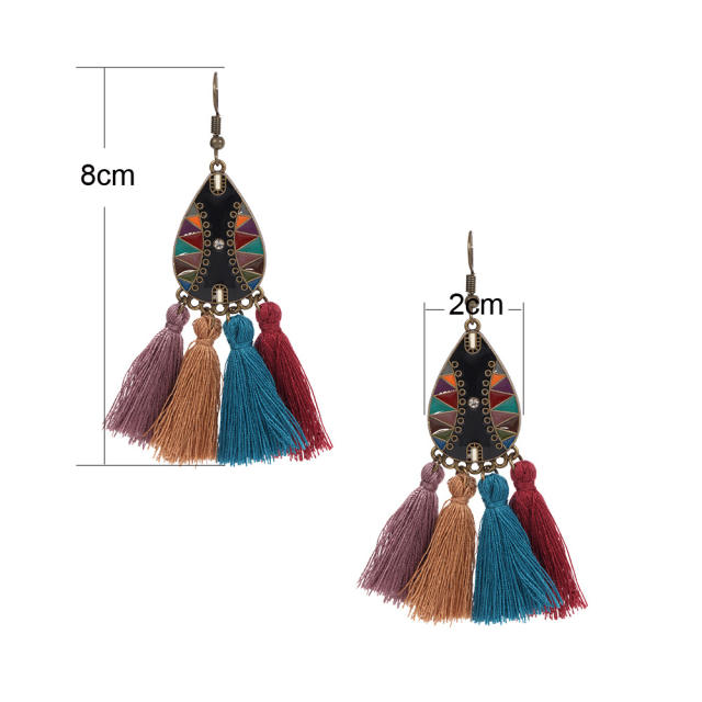 Retro drop shaped thread tassel earrings