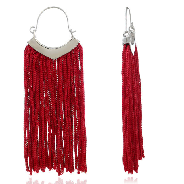 Fashion thread hoop tassel earrings