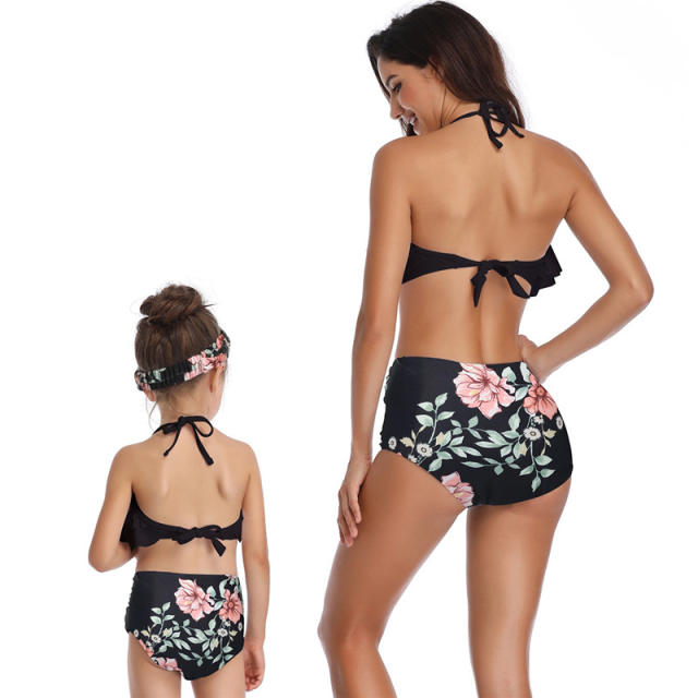 High waist mommy and baby swim suits