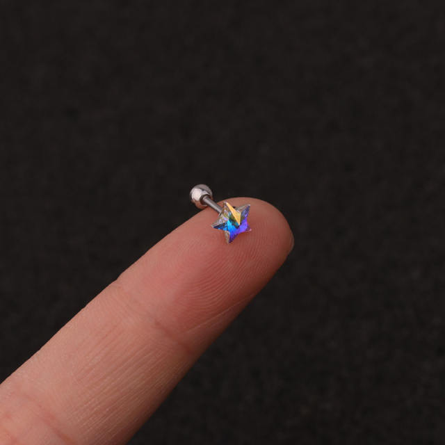 Stainless steel copper zircon five-point star studs cartilage earrings