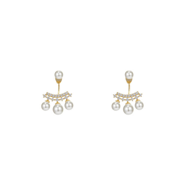 925 silver needle sector pearl zircon jacket earrings