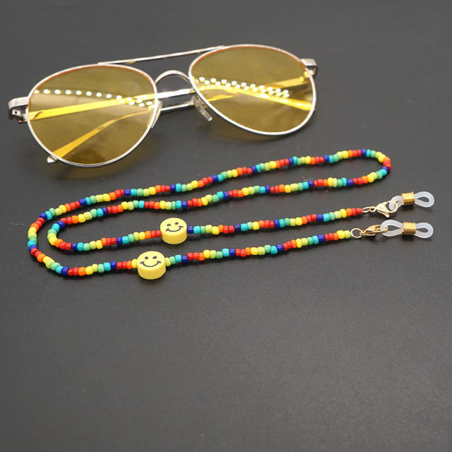 Boho seed beads smile face mask glasses chain