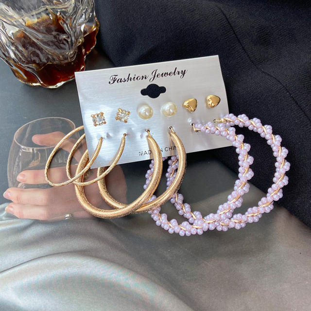 Heart pearl hoop earrings studs earrings set