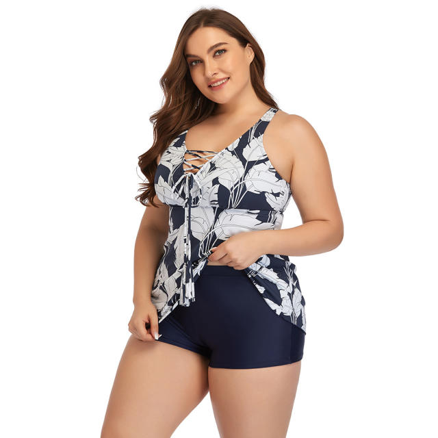 Plus size flower print two piece swimsuits