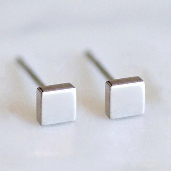 Tiny square stainless steel ear studs