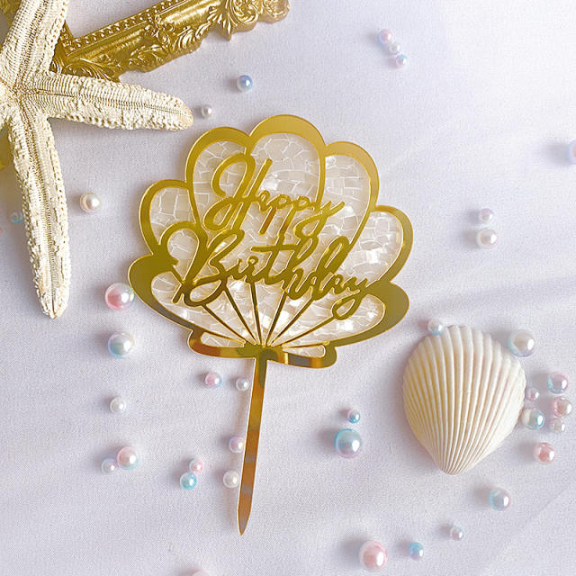 Happy birthday shell shape cake toppers