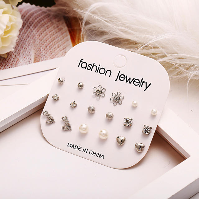 Fashion diamond flower earings set 9 pairs