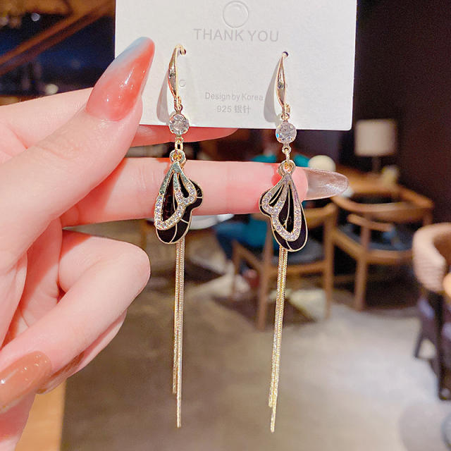 Diamond Butterfly long-style  chain tassel earrings