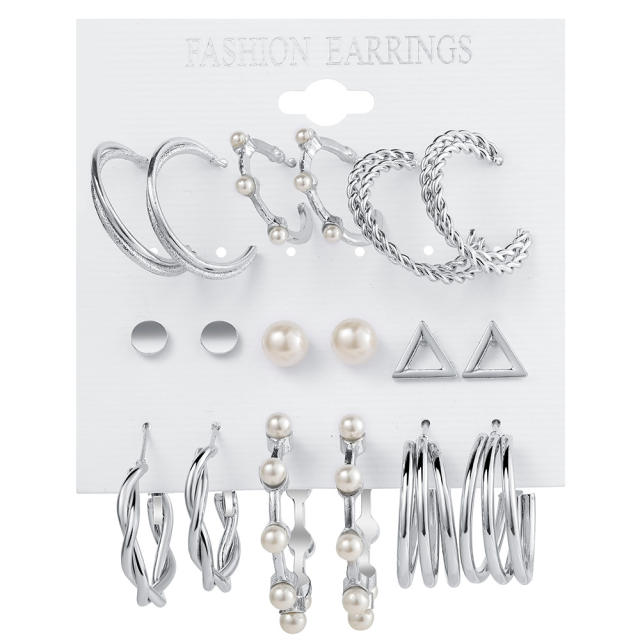 Vintage Pearl ring earrings suit 9 pairs