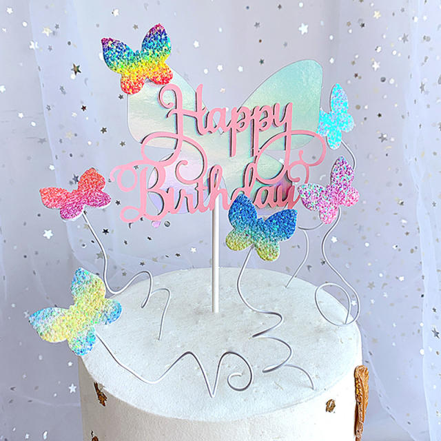 Color butterfly happy birthday cake toppers
