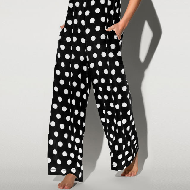 Wide leg casual polka dots jumpsuits