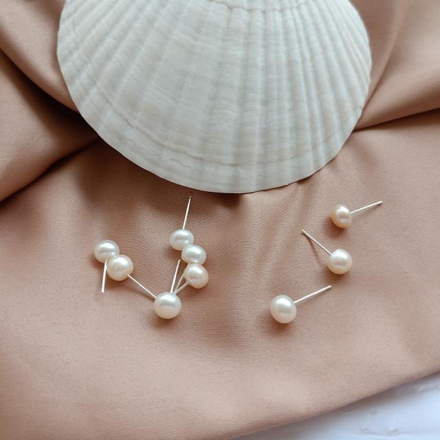 925 silver needle freshwater pearl studs earrings