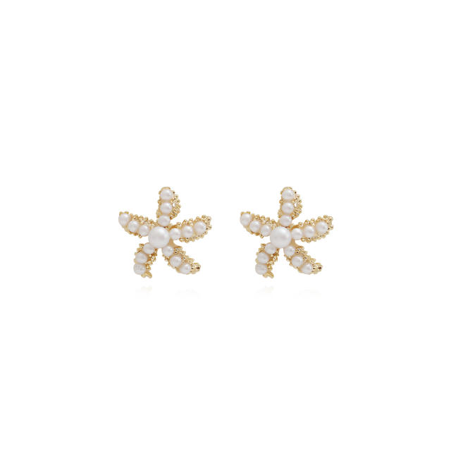 Starfish pearl stud earrings