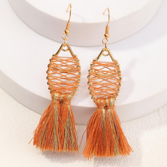 Fish-shaped long-style thread tassel earrings