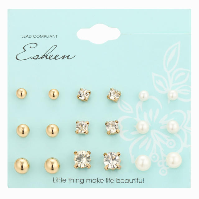 Fashion Pearl rhinestone studs set 12 pairs