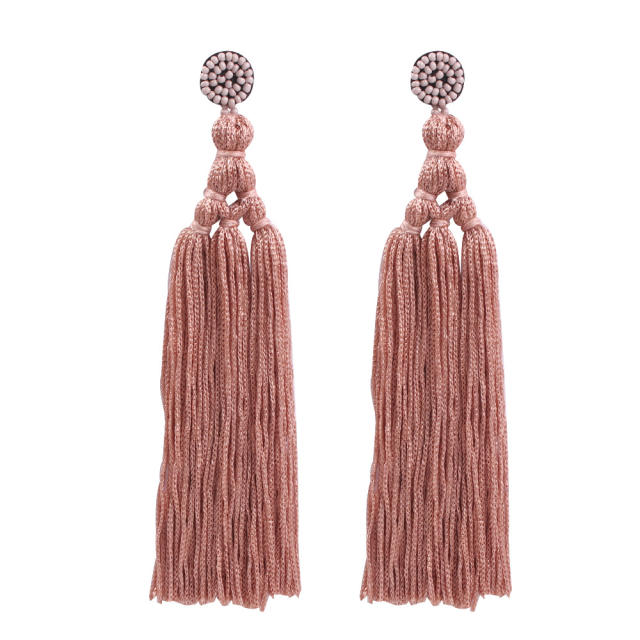 Seed bead long-style thread tassel earrings