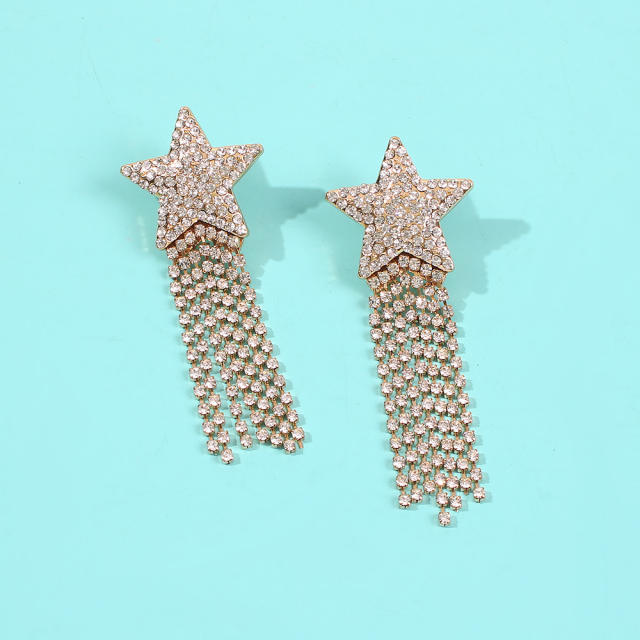 Diamond  bohemian star chain tassel earrings