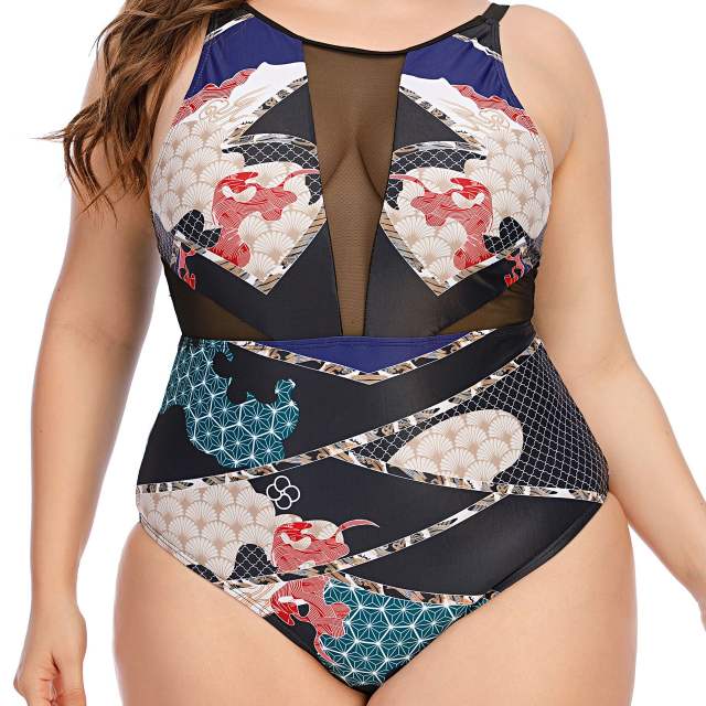 One piece sexy mesh plus size swimsuit